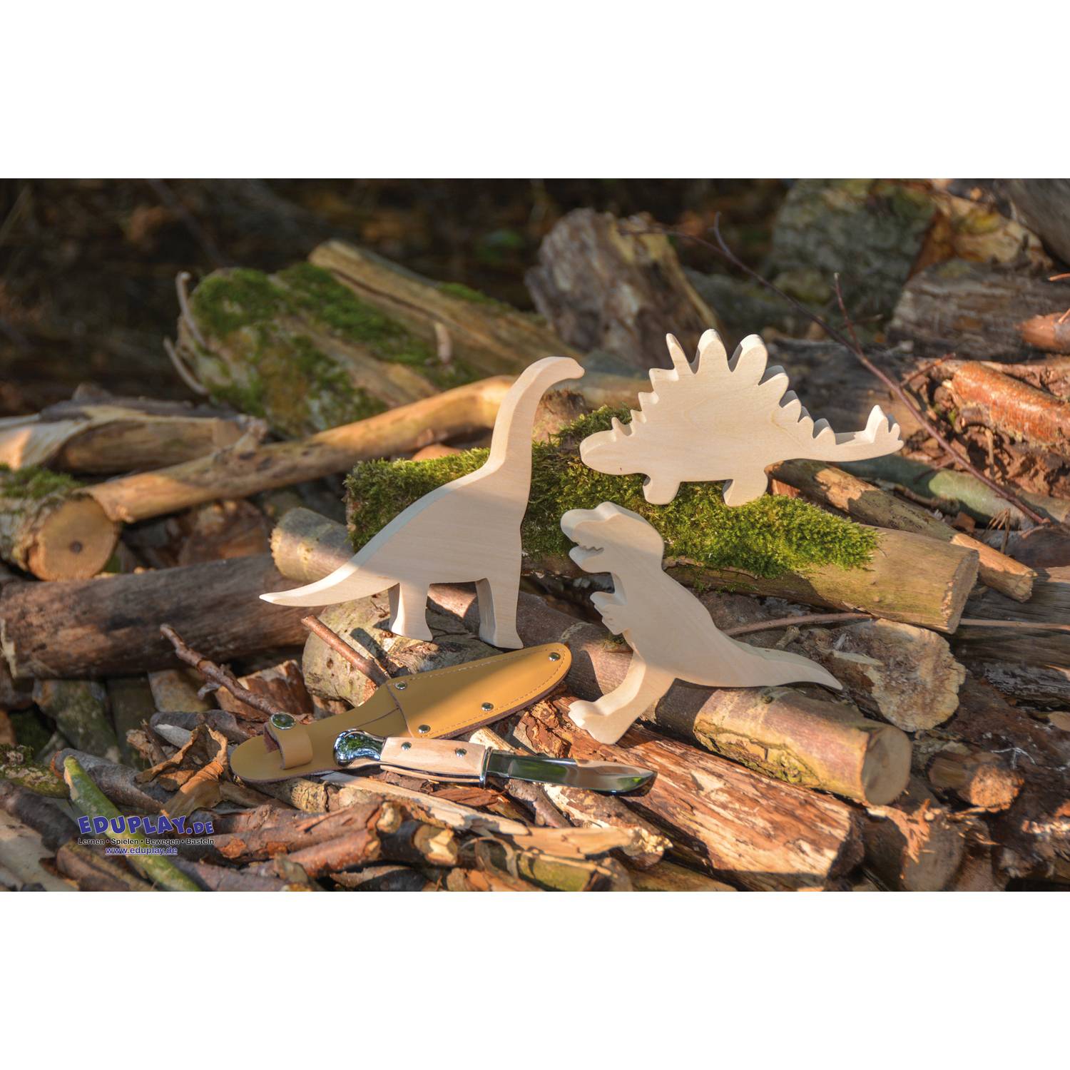EDUPLAY 210274 Schnitzholz Dino, Holz, natur, 3-teilig (1 Set)