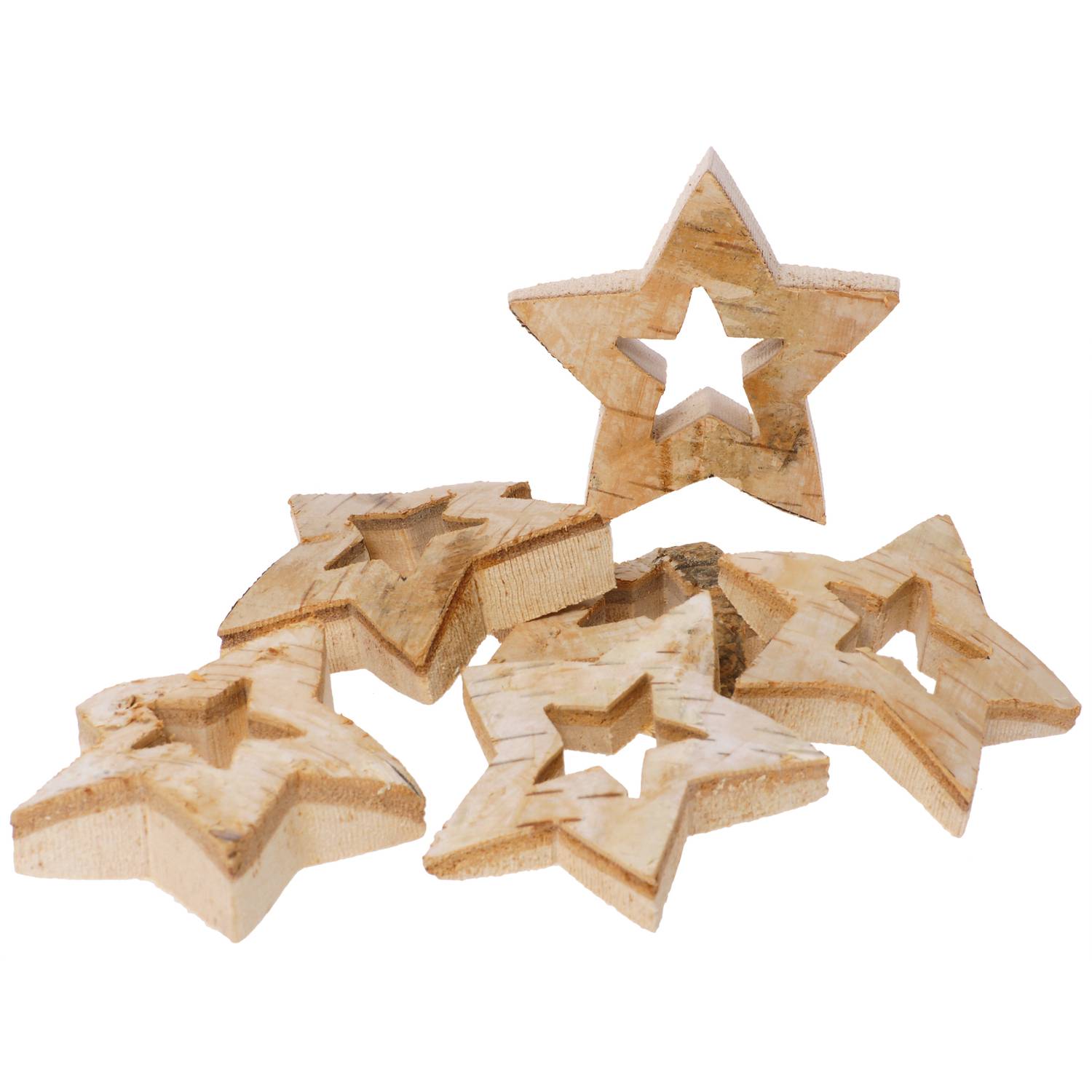 EDUPLAY 310278 Naturholzscheiben Stern outline, chinesische Birke, 5 x 5 x 1 cm, natur, 6-teilig (1 Set)