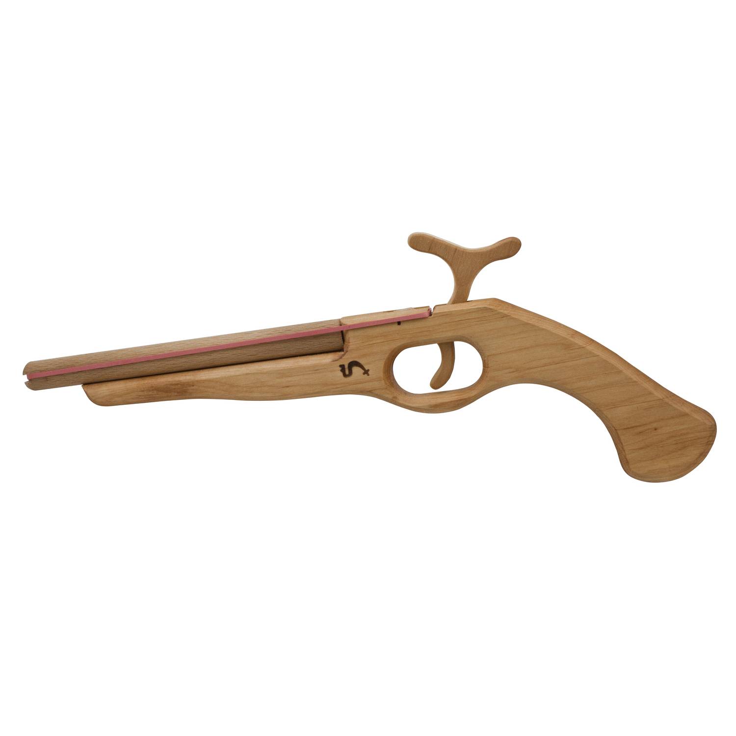 BestSaller 1233 Piraten Pistole aus Holz mit Funktion (schießt Gummis), natur, 3-teilig (1 Set)