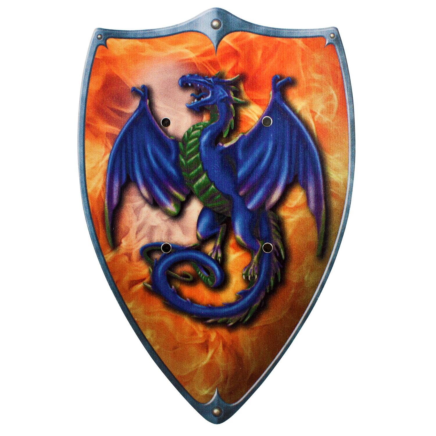 BestSaller 1161 Ritterschild "Fire Dragon" mit Drachen Motiv, Holz, 49 x 32 cm, blau/orange