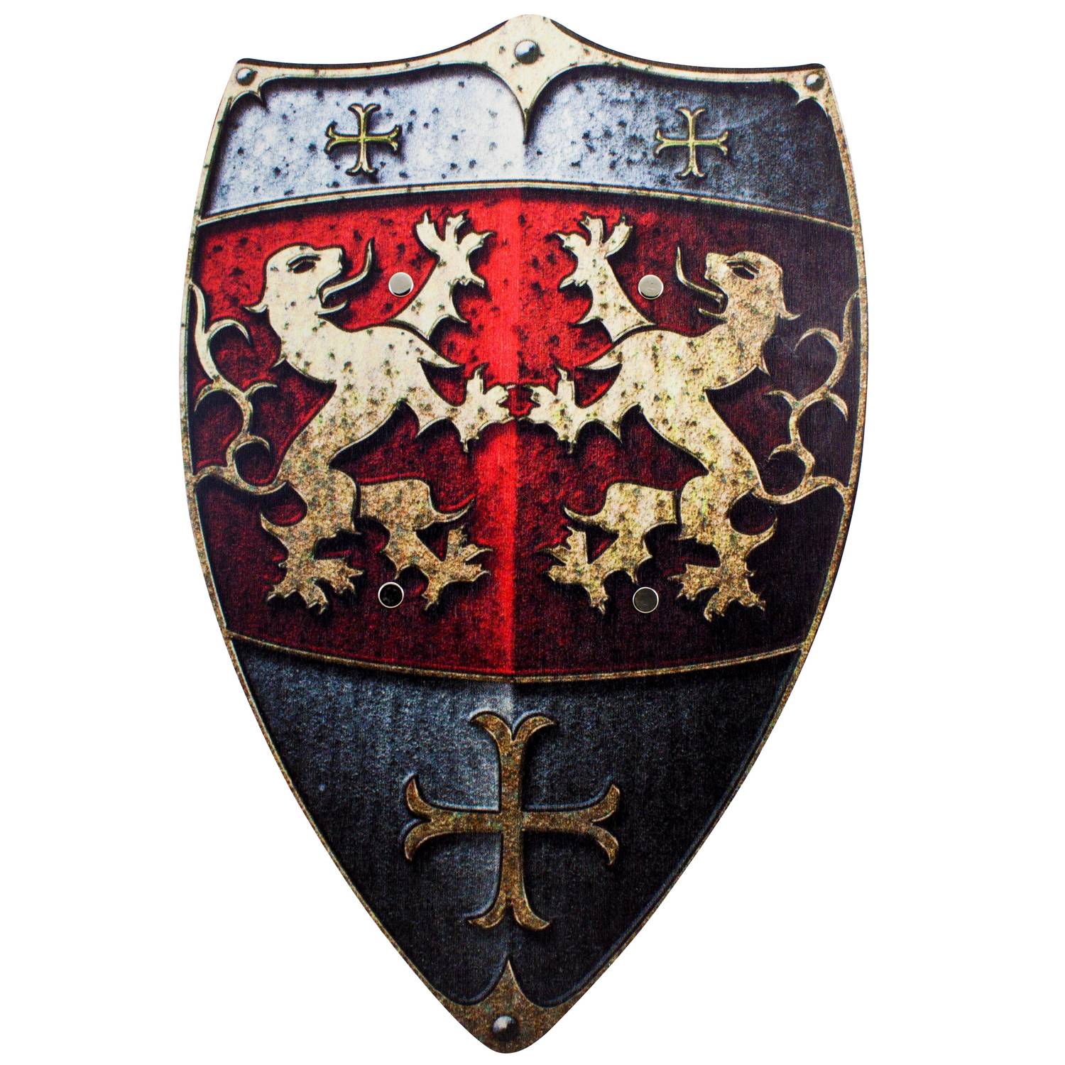 BestSaller 1164 Ritterschild Lions mit Löwen Motiv aus Holz mit 2 Ledergriffen, 49 x 32 cm, mehrfarbig