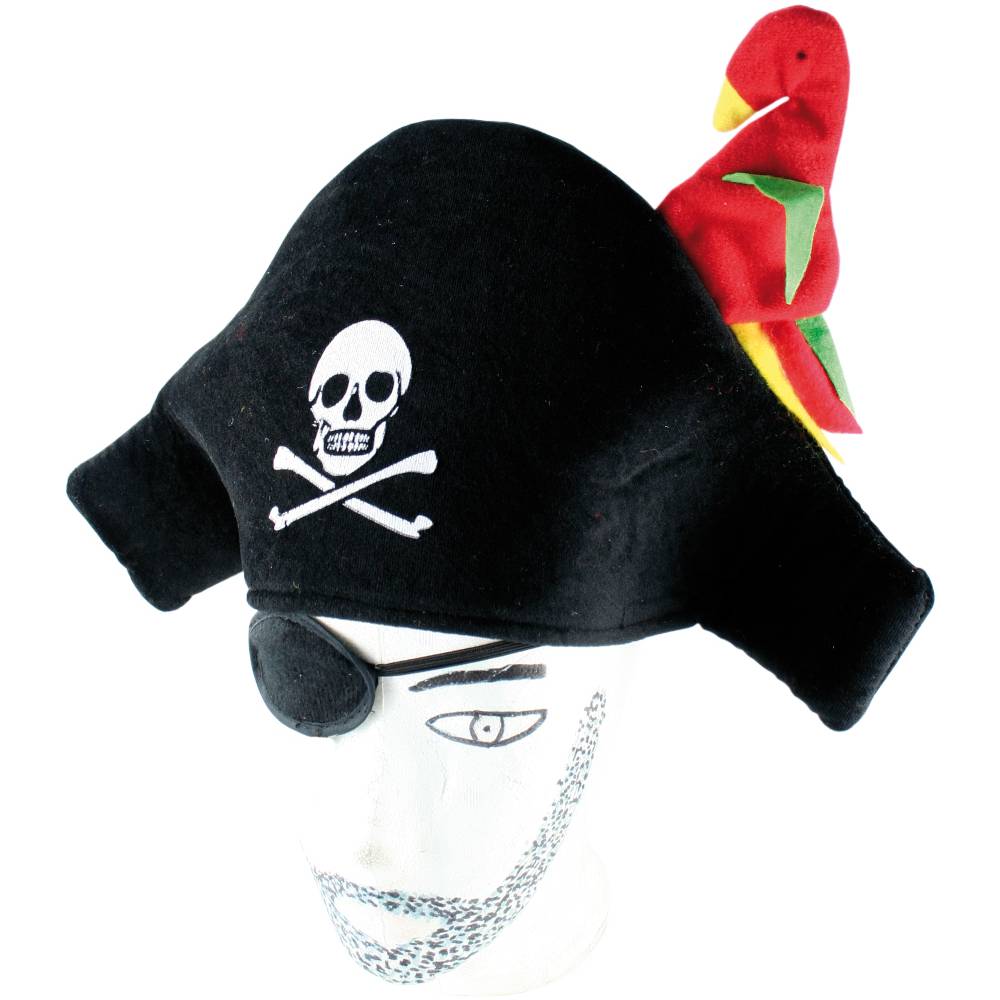 BestSaller 1322 Piratenhut mit Papagei & Augenklappe, schwarz
