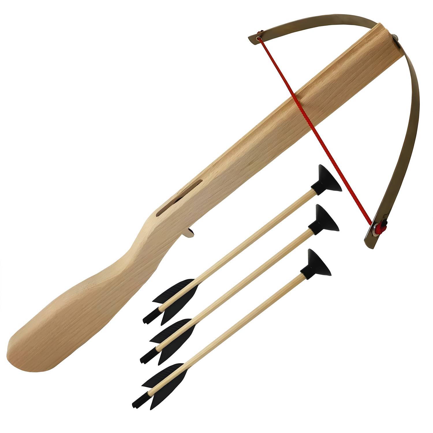 BestSaller 1208 Historische Kinder-Armbrust mit Stahlbogen ca. 59 cm inkl. 3 Pfeilen ab 6 Jahren, natur/schwarz, 4-teilig (1 Set)
