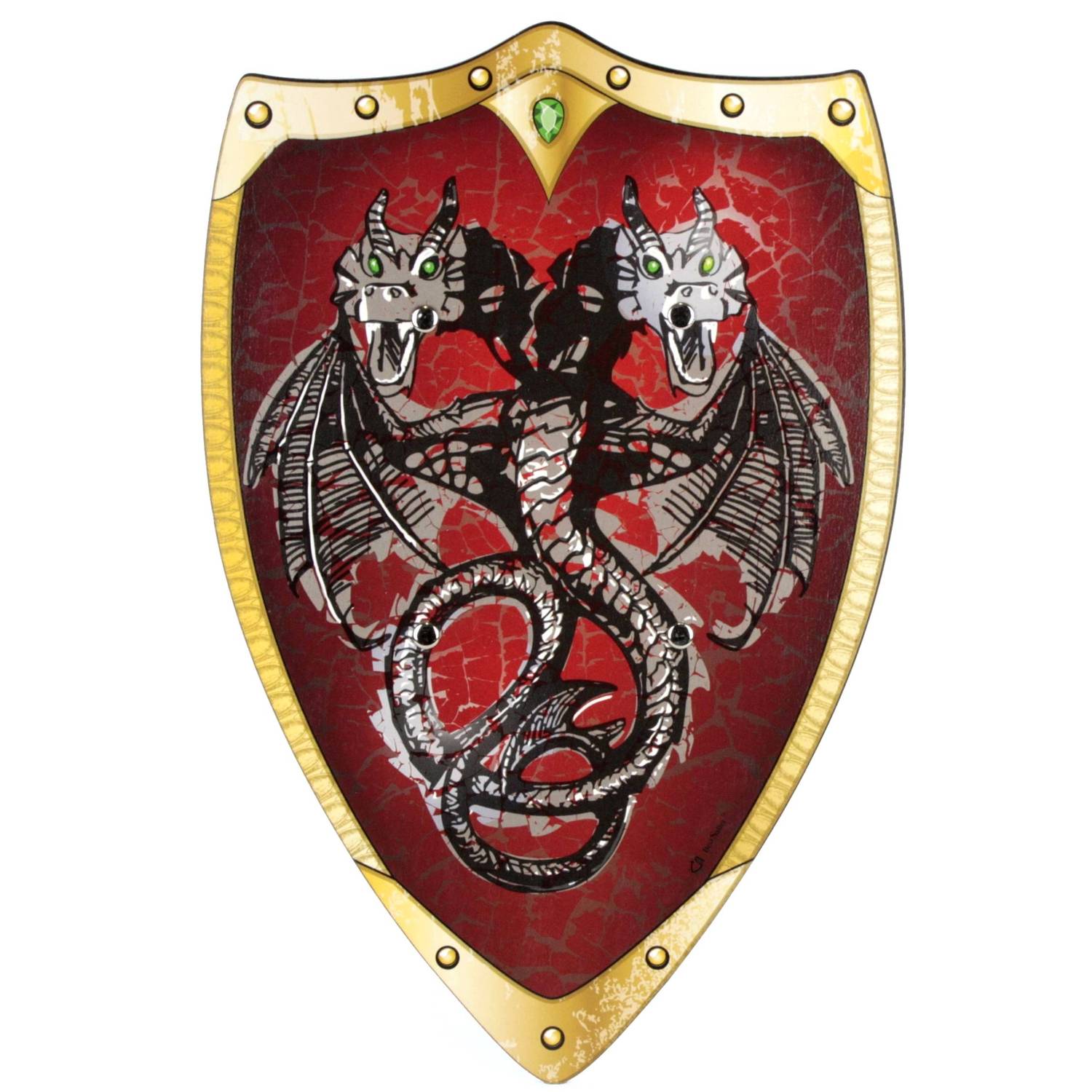 BestSaller 1143 Ritterschild Doppelkopf mit Drachen Motiv, Holz, 49 x 32 cm, mehrfarbig