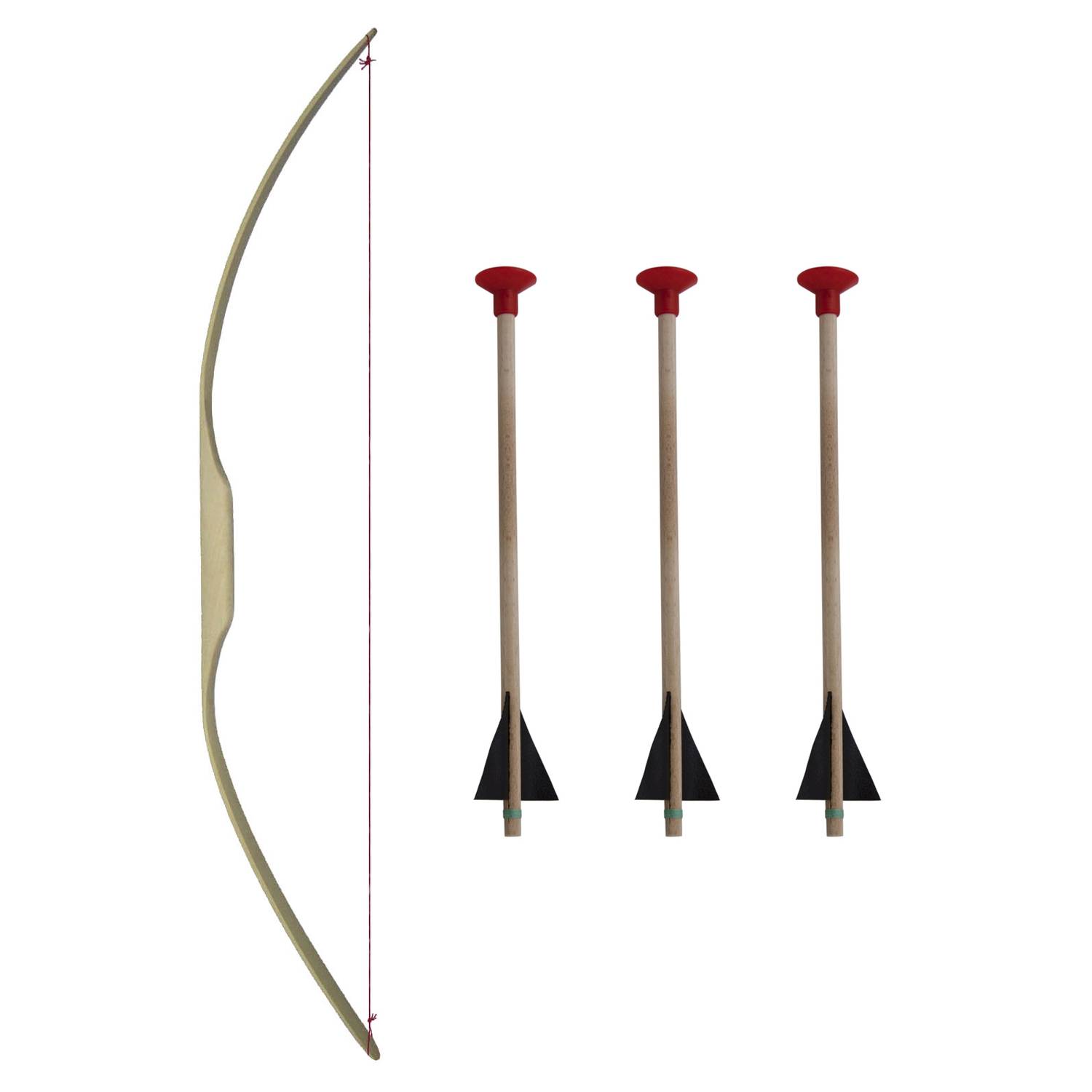 BestSaller 1265 Sportbogen 90cm, Holz Esche, inkl. 3 Holz Pfeile 40cm, natur, 4-teilig (1 Set)