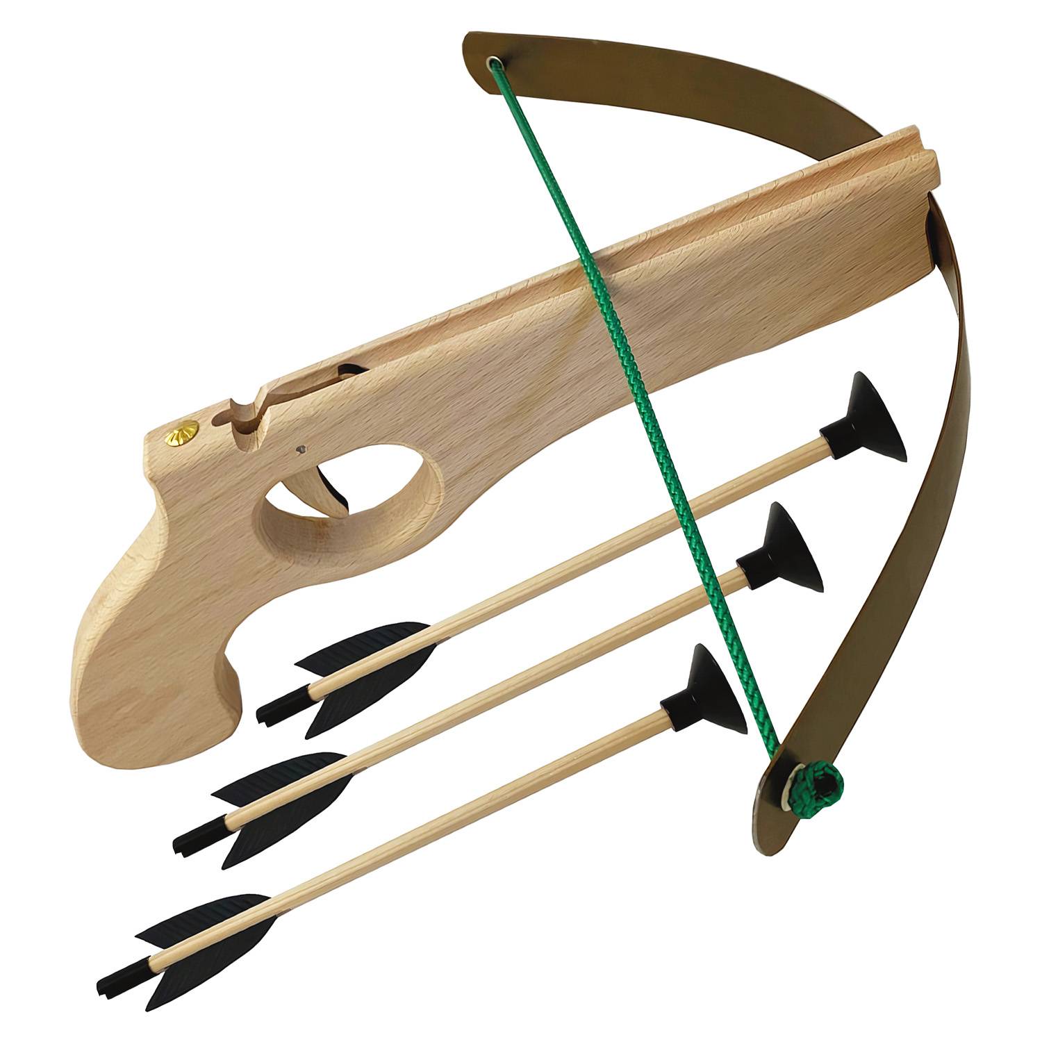 BestSaller 12129 Holz Armbrust klein mit Stahlbogen, inklusive 3 Bolzen, natur, 4-teilig (1 Set)