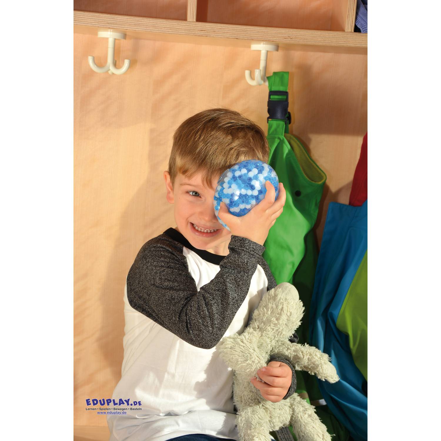 EDUPLAY 120641 Sensorik-Ball "Trösterchen", Ø 10 cm, blau/weiß