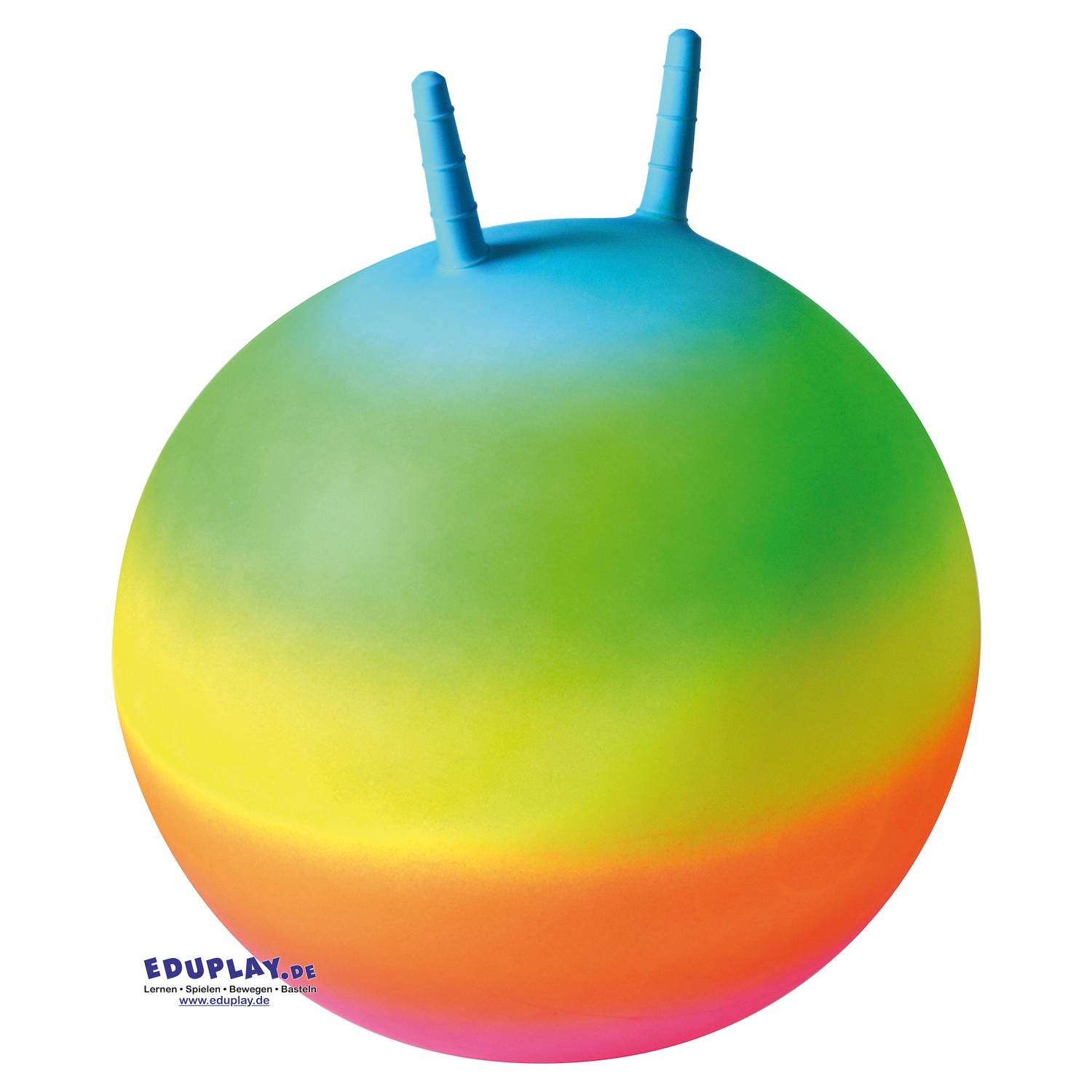 EDUPLAY 170388 Regenbogen-Hüpfball Ø 50 cm, Griffe 10 cm, regenbogenfarben