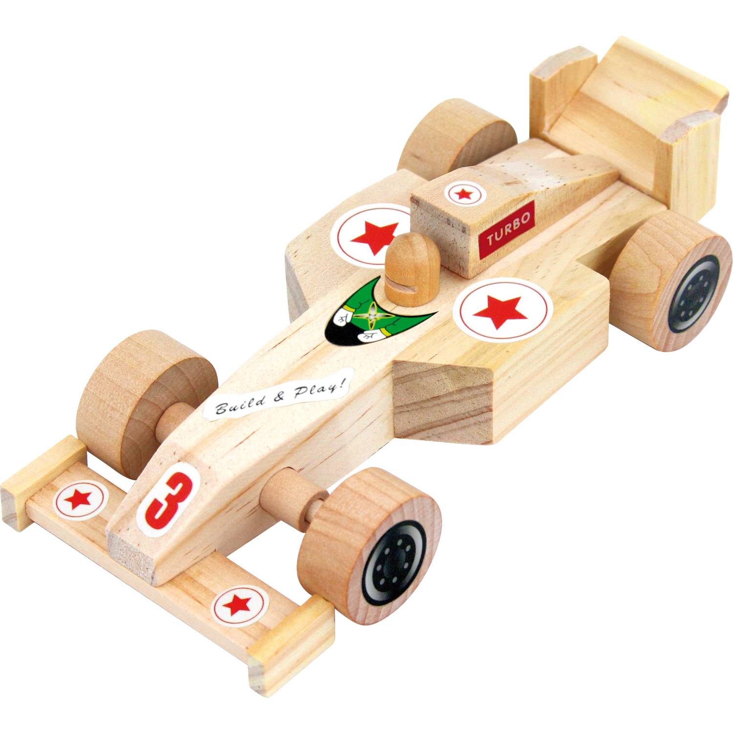 EDUPLAY 800188 Holz Rennauto zum Basteln, natur, 16-teilig (1 Set)