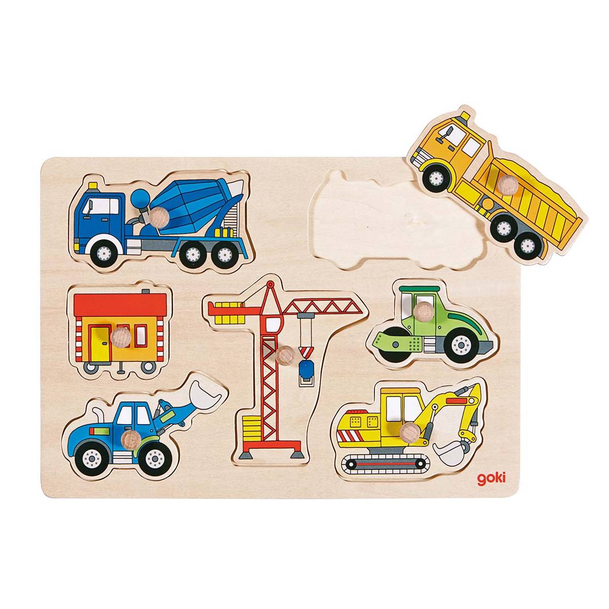 goki 57593 Steckpuzzle Baufahrzeuge, bunt