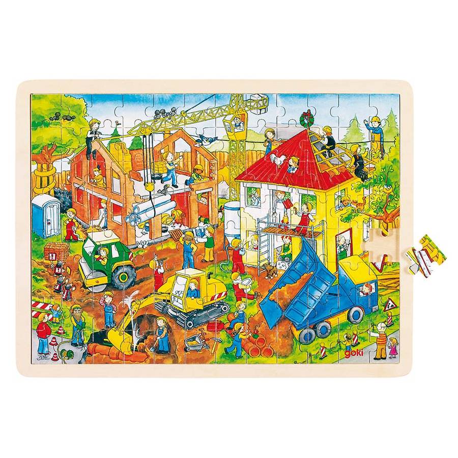 goki 57670 Einlegepuzzle Baustelle, bunt