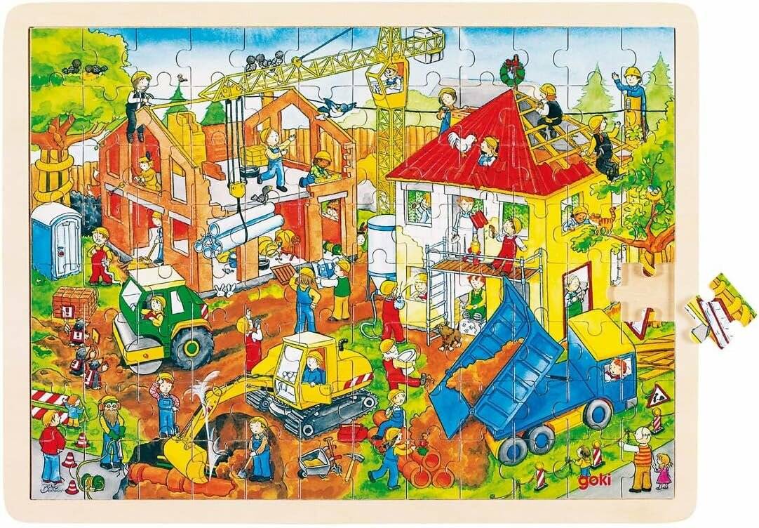 Goki Holzpuzzle - Baustelle, 96 Teile.