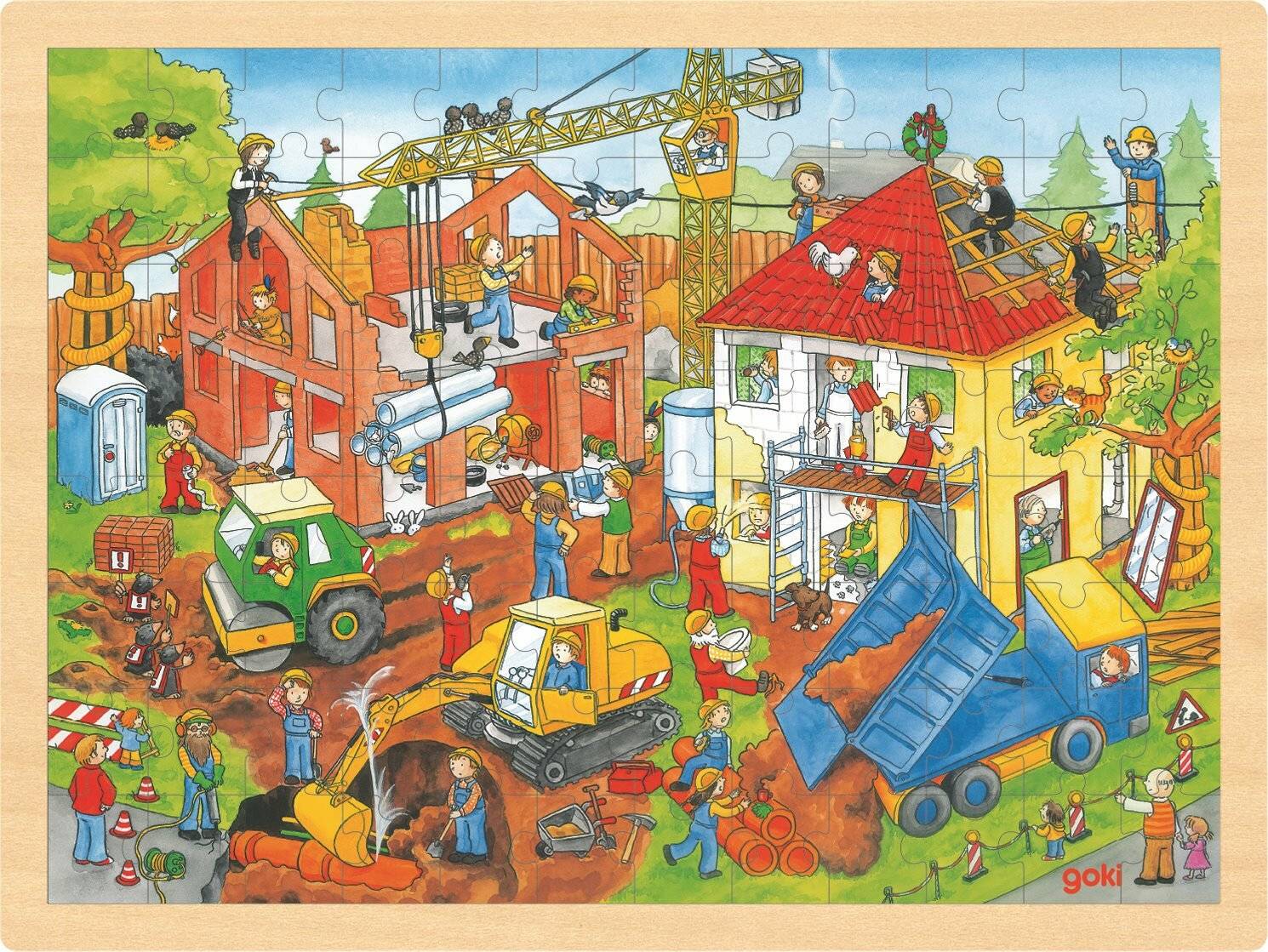 Goki Holzpuzzle - Baustelle, 96 Teile.