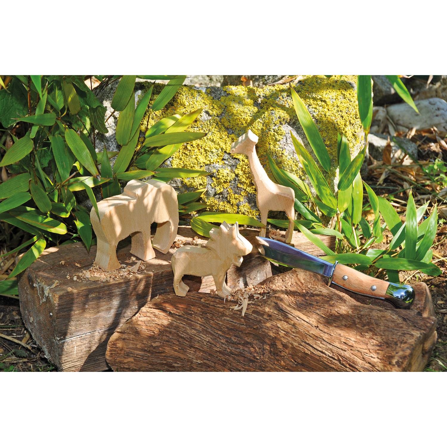 EDUPLAY 210204 Schnitzholz Zootiere, natur, 3-teilig (1 Set)