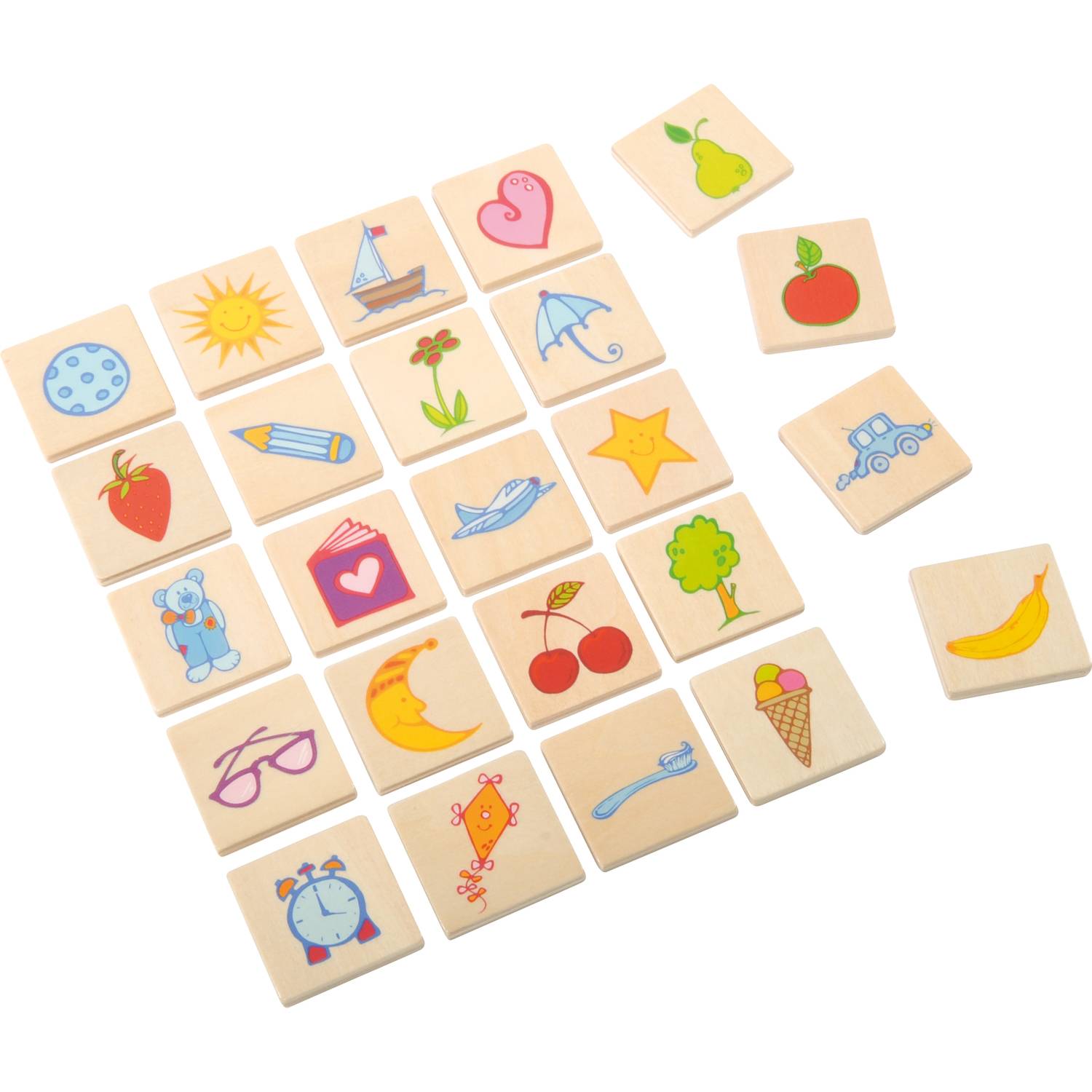 EDUPLAY 110270 Legespiel, Erkennungsschilder Gegenstände, Holz, 3,5 x 3,5 cm, mehrfarbig, 24-teilig (1 Set)