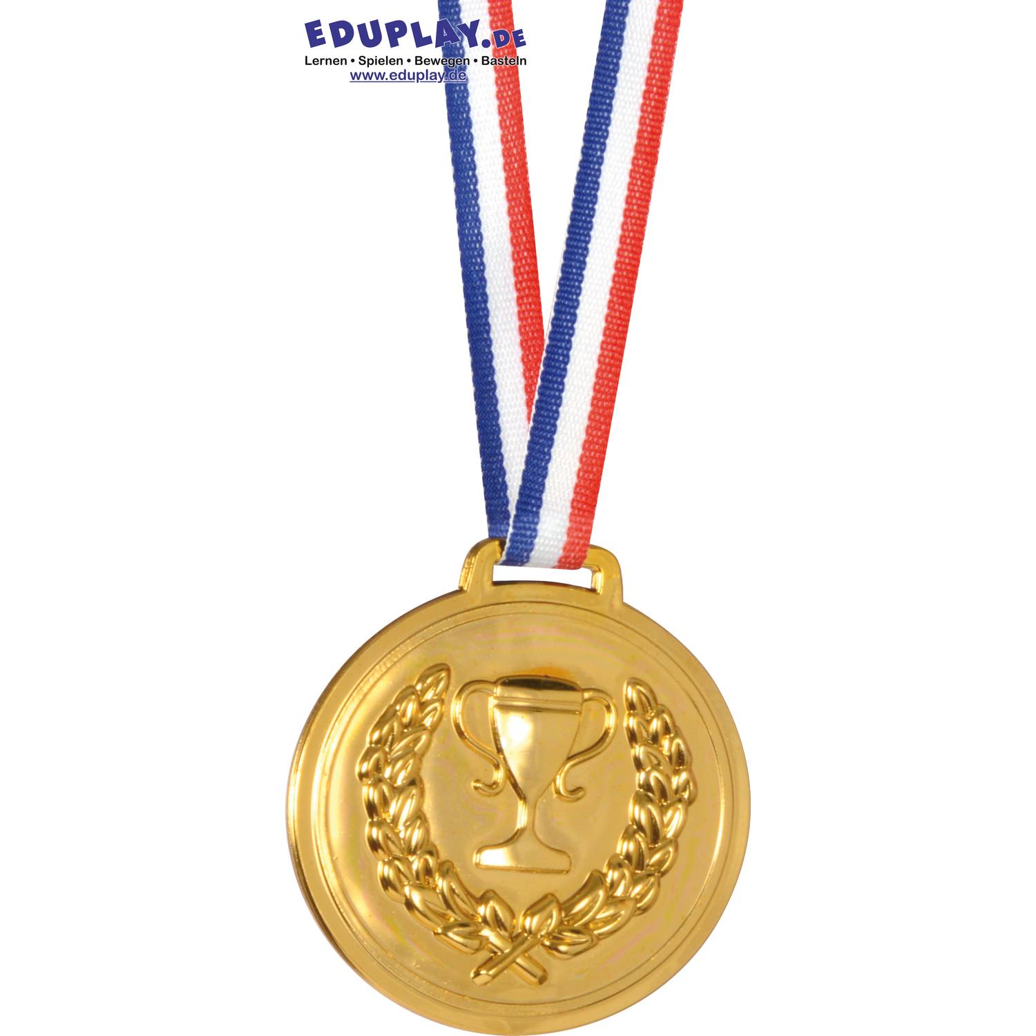 EDUPLAY 130274 Kunststoff-Medaille mit Sicherheitsverschluss zum Beschriften, gold