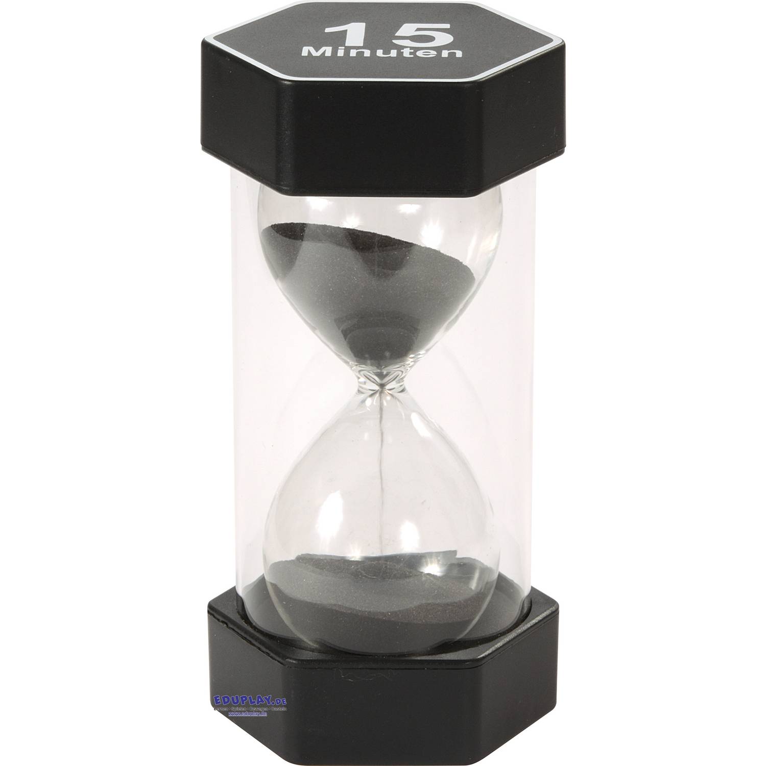 EDUPLAY 120611 Mega Sanduhr 15 min, Ø 8,4 x 16 cm, schwarz/klar