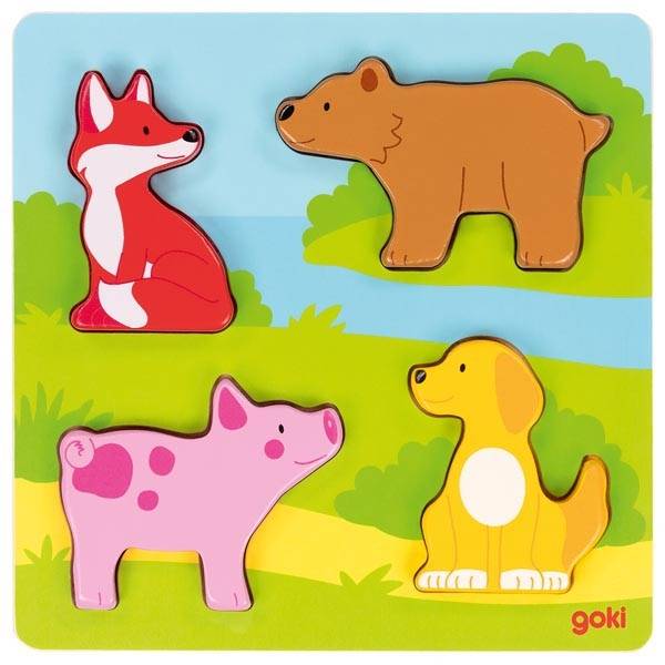 goki 57433 Fühlpuzzle Tiere 21 x 21 x 1,8 cm, Holz, 4 Teile, bunt