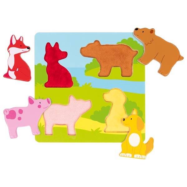 goki 57433 Fühlpuzzle Tiere 21 x 21 x 1,8 cm, Holz, 4 Teile, bunt