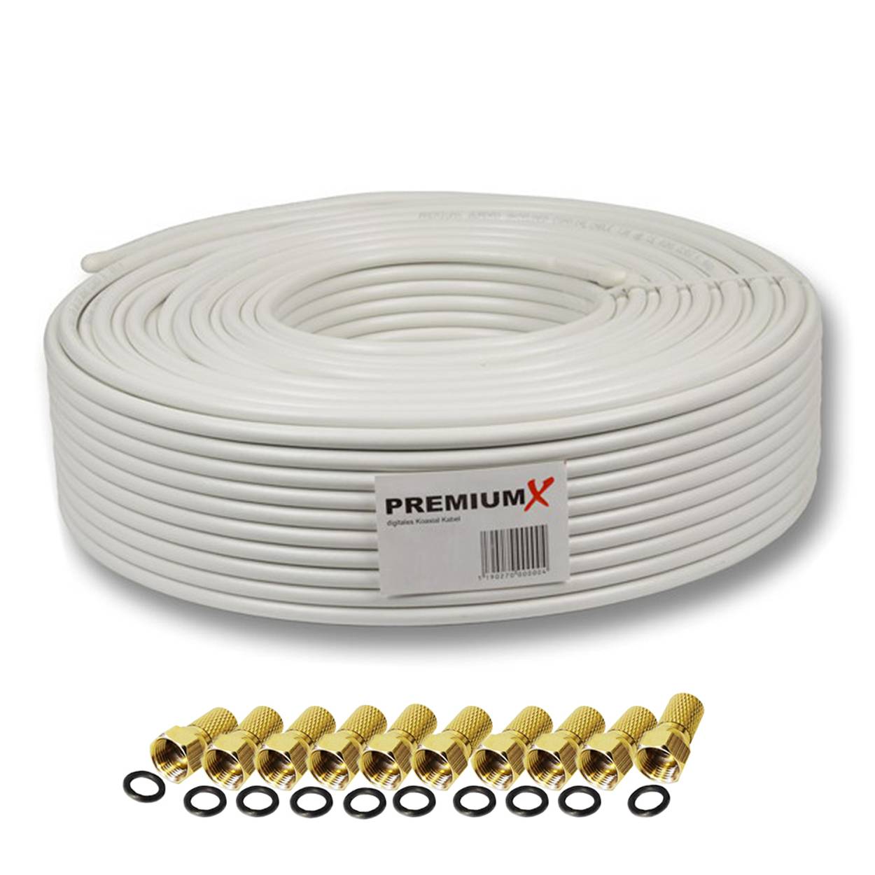 PremiumX 25m DELUXE PRO Koaxialkabel 135dB 5-Fach geschirmt, reines Kupfer SAT Antennenkabel 10x F-Stecker (0,84€/M)