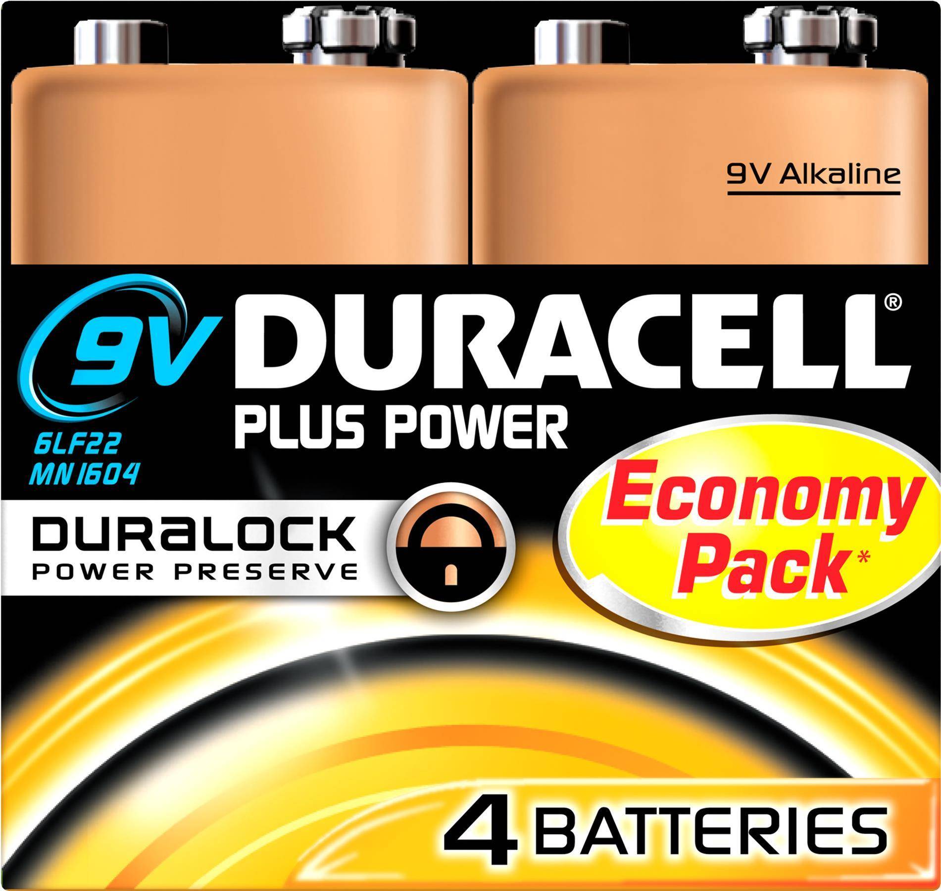 Duracell MN1604 Plus 9 V Block-Batterie Alkali-Mangan 9 4 St. - Batterie - 9V-Bl