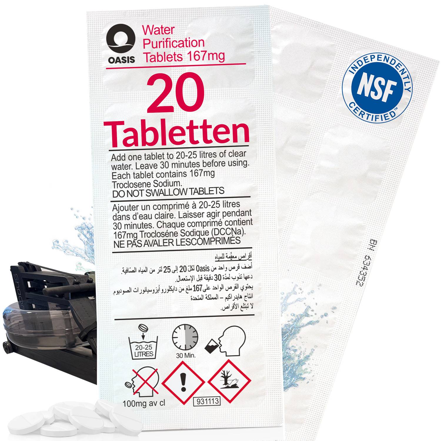 Wicked Chili 20x Chlortabletten für Rudergerät mit Wassertank geeignet für Waterrower, Skandika, Hammer, Aquatabs, Oasis Reinigungstabletten gegen