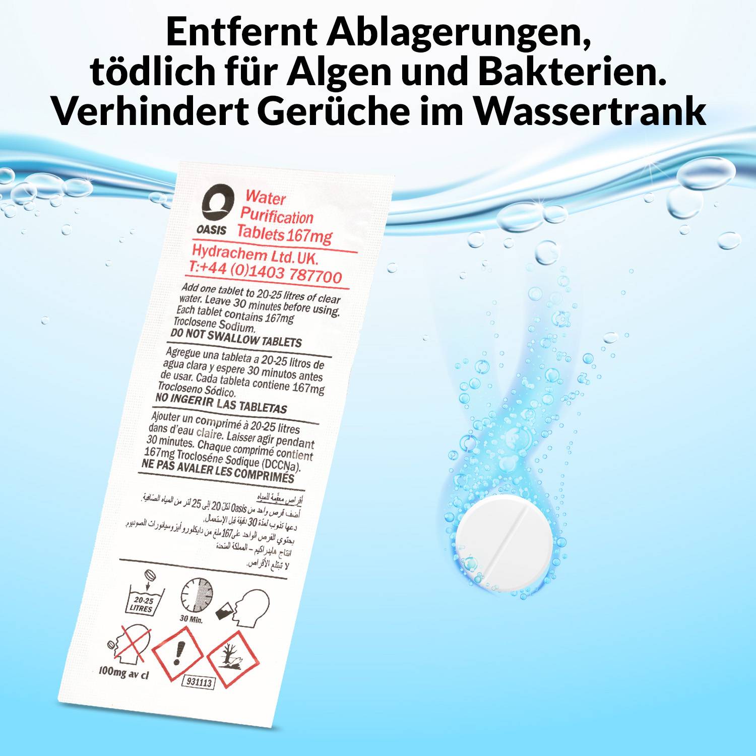 50x Wasserreinigunstabletten für 1250 Liter Trinkwaser Notfall / Vorsorge / Outdoor / Reiseapotheke