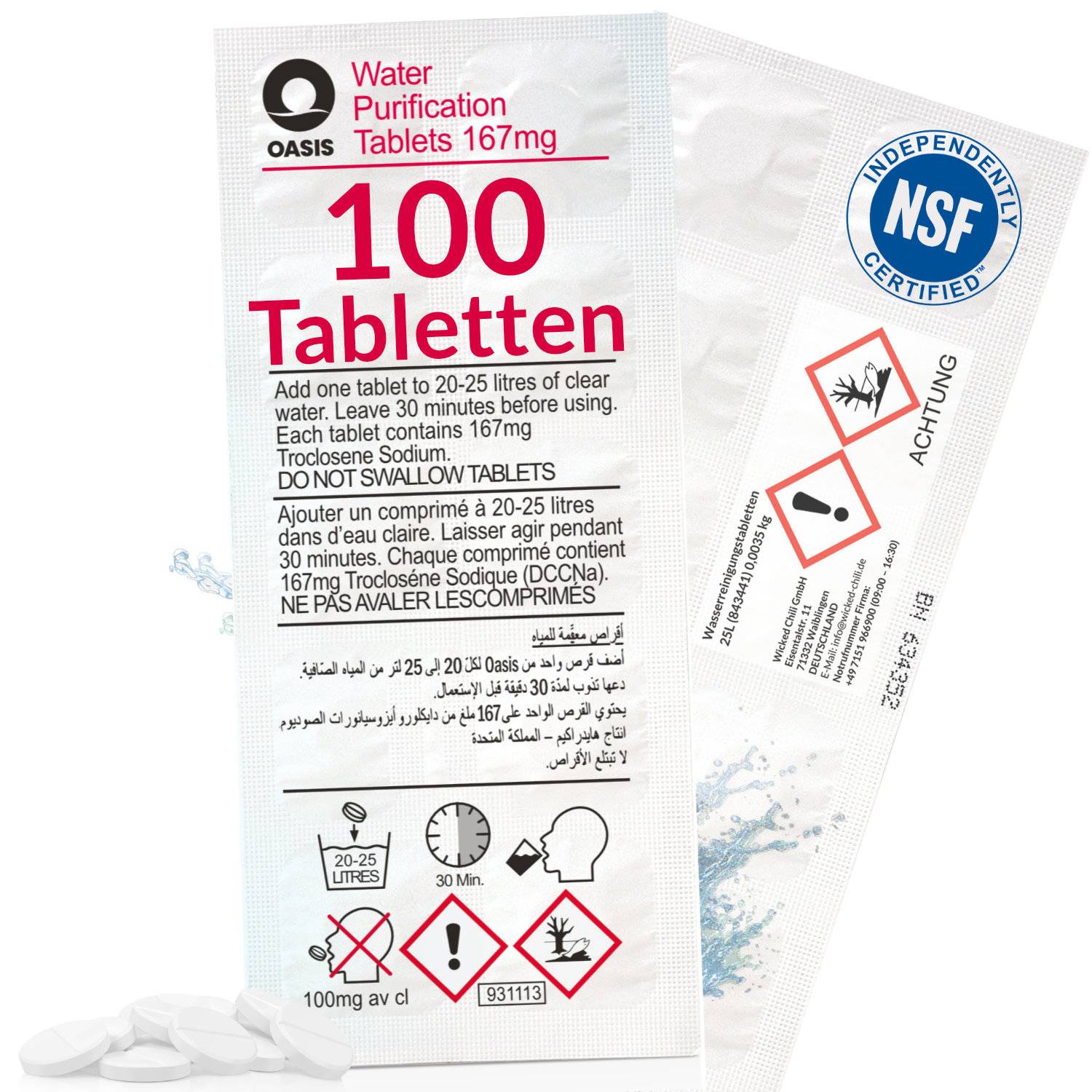 100x Wasserreinigunstabletten für 2500 Liter Trinkwaser Notfall / Vorsorge / Outdoor / Reiseapotheke
