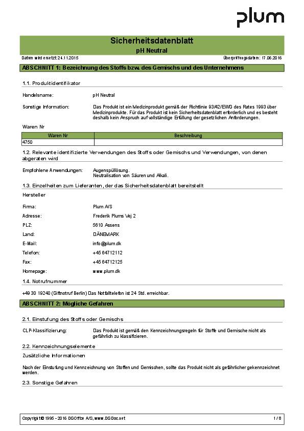 Augenspülflasche pH Neutral 200ml 3Jahre(ungeöffnete Flasche) DIN EN15154-4 Plum