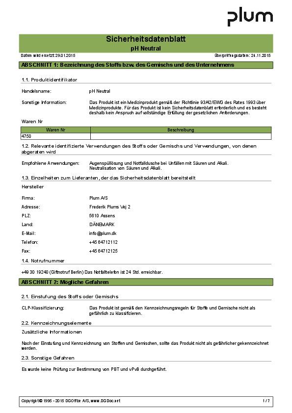 Augenspülflasche pH Neutral 200 ml 3 Jahre (ungeöff. Flasche) DIN EN15154-4 PLUM