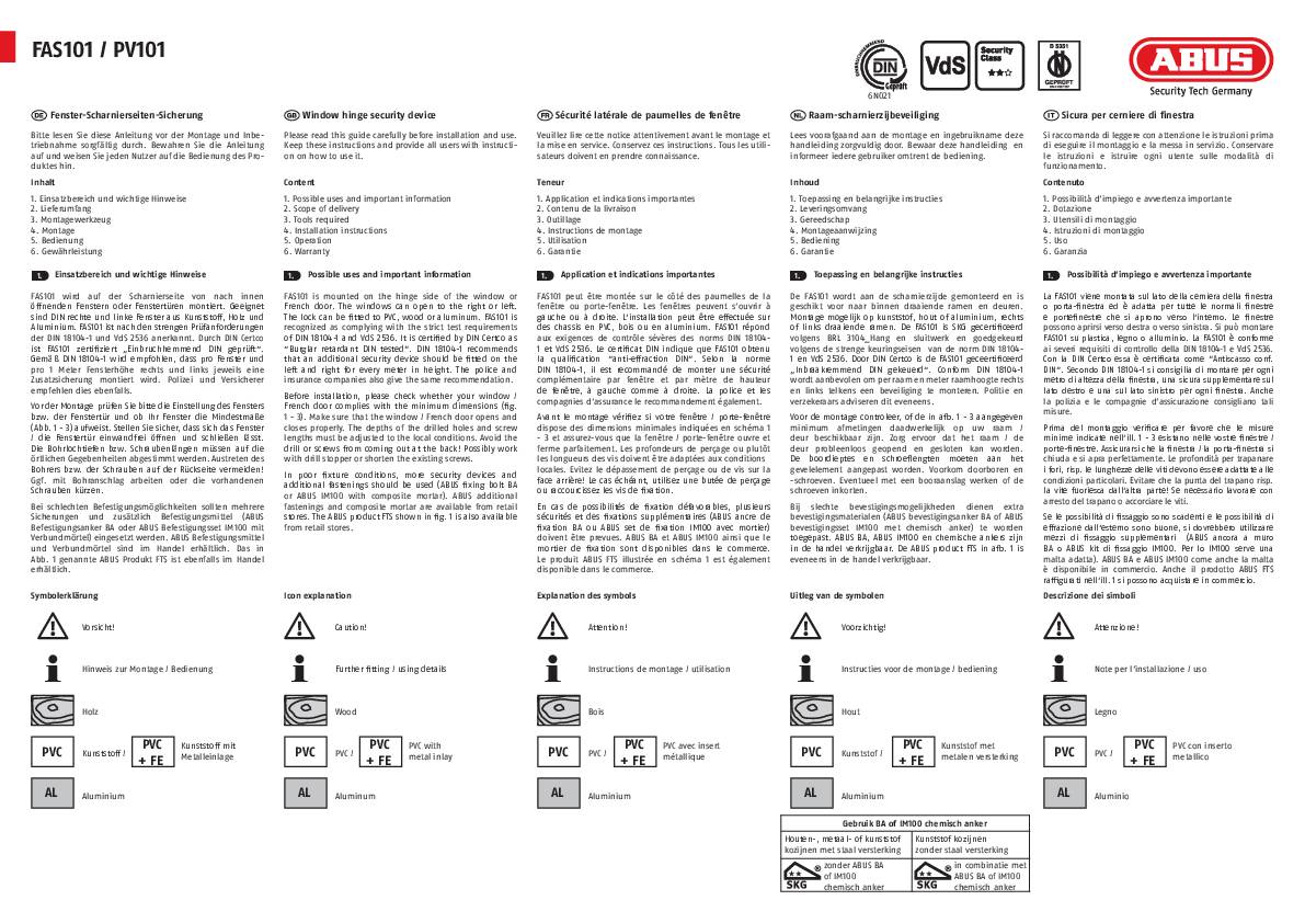 ABUS Fenster-Scharnierseiten-Sicherung FAS101S silber