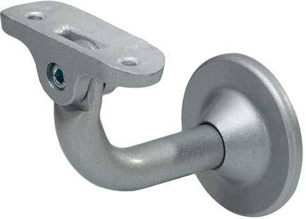 Metallwandmontiertes Handlaufhalterungsset mit gekrümmtem Arm und oberer Montageplatte auf weißem Hintergrund
