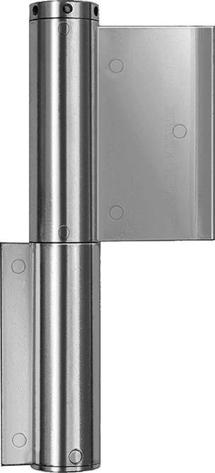 Nahaufnahme eines Metallschaniers mit zwei silbernen Befestigungsplatten und einem zylindrischen Drehzapfen.