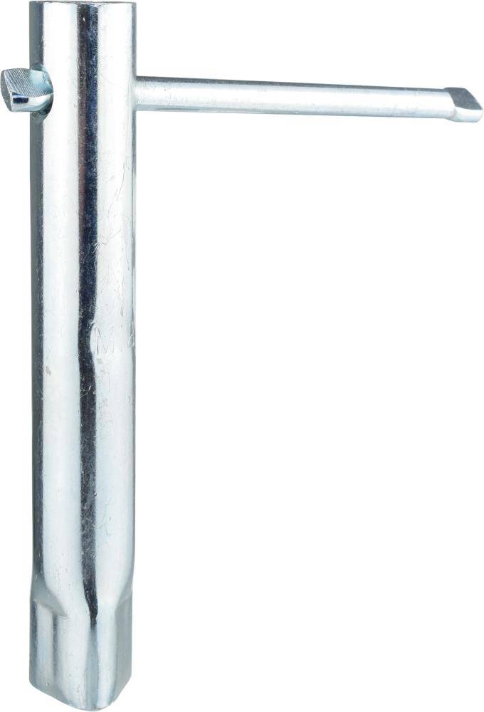 Chrom-Metall-Kupplungsstift mit einem seitlichen Zugring und langer Verriegelungsstange auf weißem Hintergrund.