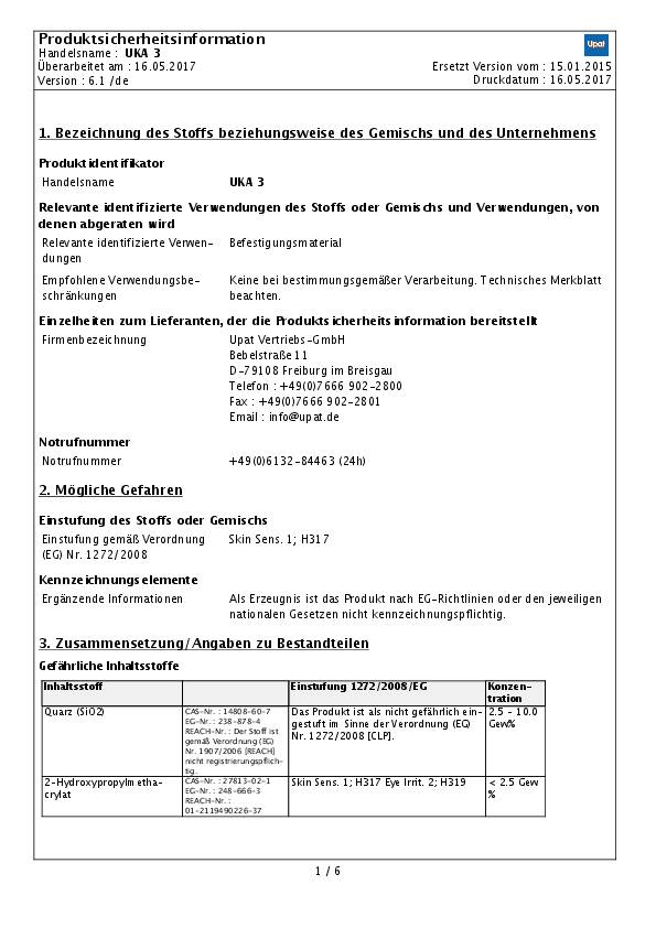 Mörtelpatrone R 88720 f.UKA 3 PLUS M20/22 Polyesterharz 10 Stück UPAT