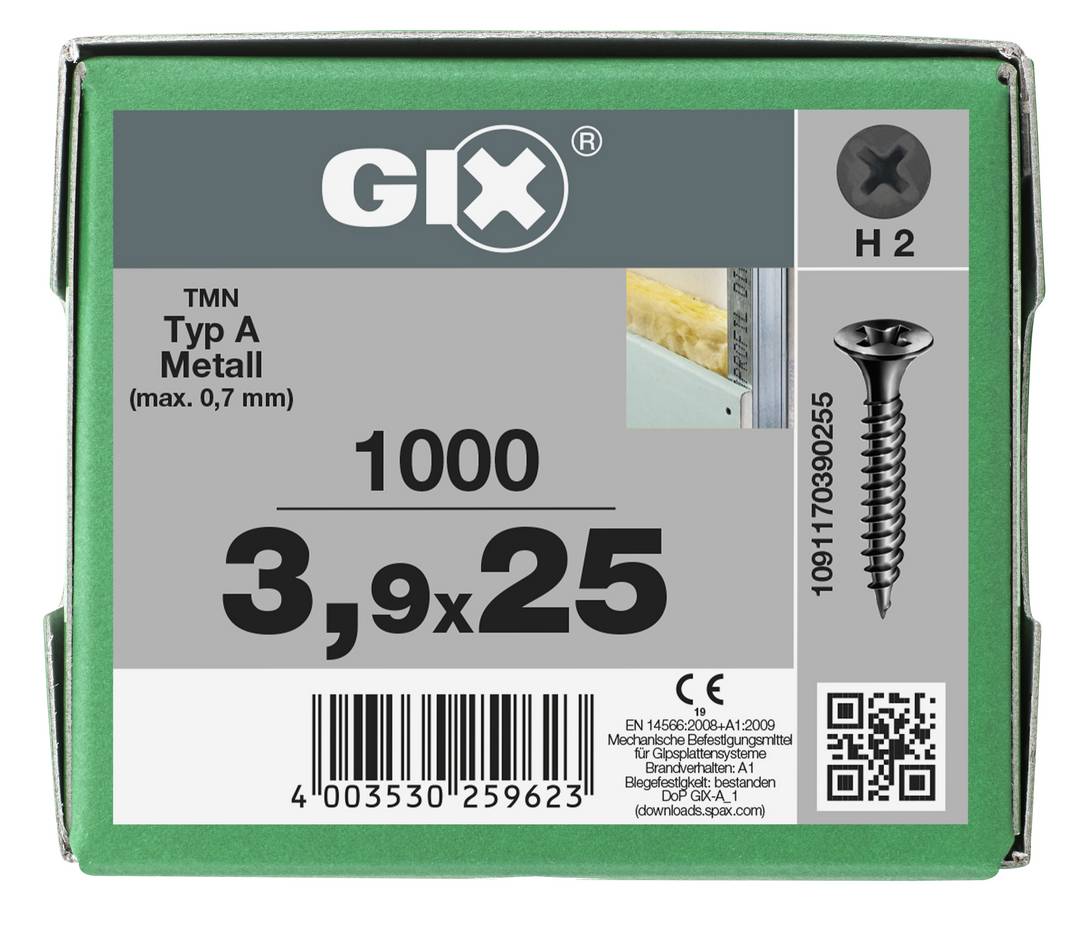 SPAX GIX-A Trockenbauschrauben Feingewinde - Kreuzschlitz PH 2 - 3,9x25 mm