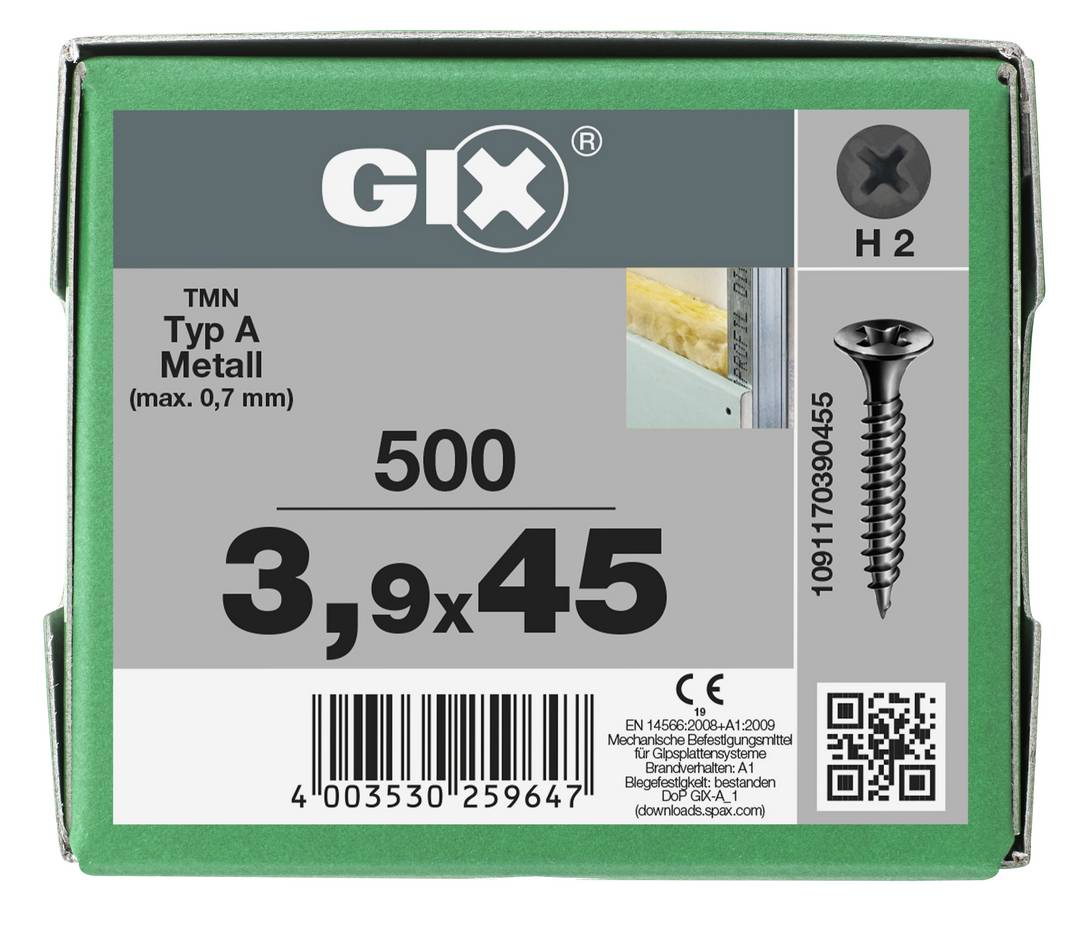 SPAX GIX-A Trockenbauschrauben Feingewinde - Kreuzschlitz PH 2 - 3,9x45 mm