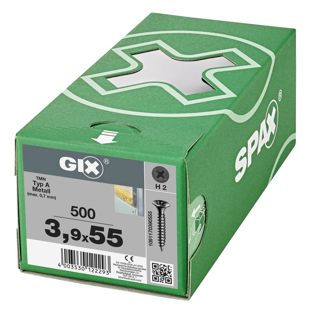 Grüne Schachtel mit SPAX-Schrauben, gekennzeichnet mit „GIX