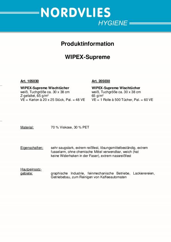Wischtuch Wipex Supreme weiß L38xB30ca.mm 500 Tücher/Rolle WIPEX