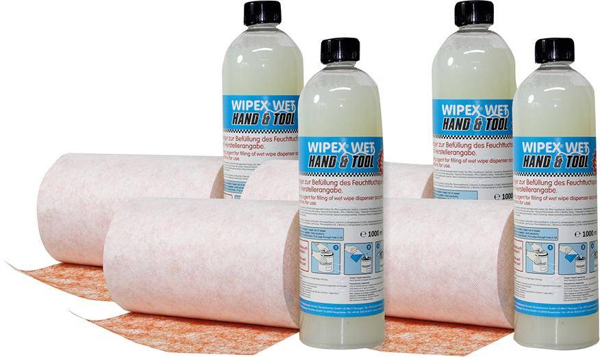 WIPEX-WET Hand + Tool 4 Rollen + 4 Flaschen Nachfüllpack