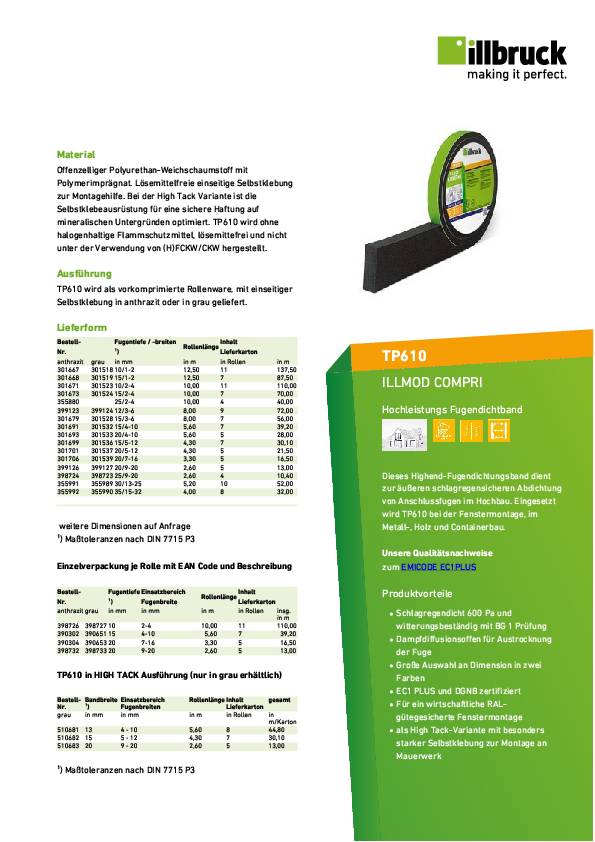 Fugendichtband illmod COMPRI TP610 20/7-16 L.3,3m grau Rl.ILLBRUCK