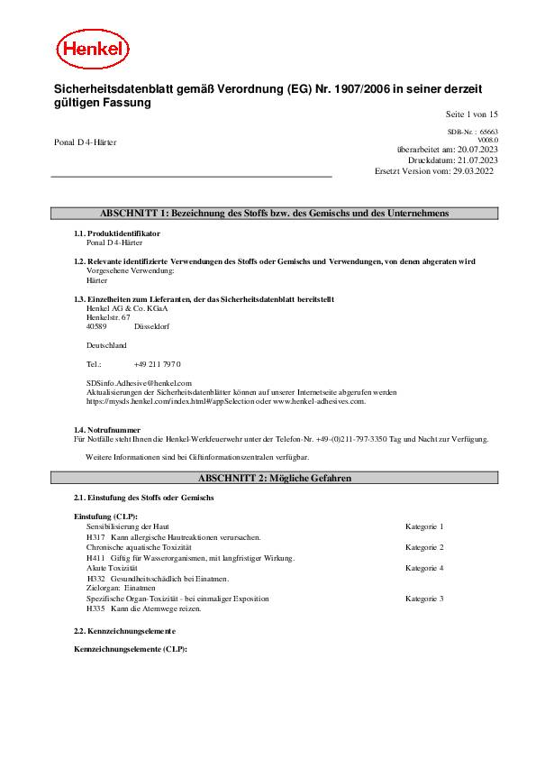 Härter D4 f.Ponal Wasserfest (Super 3) PNI3N 250g Flasche PONAL