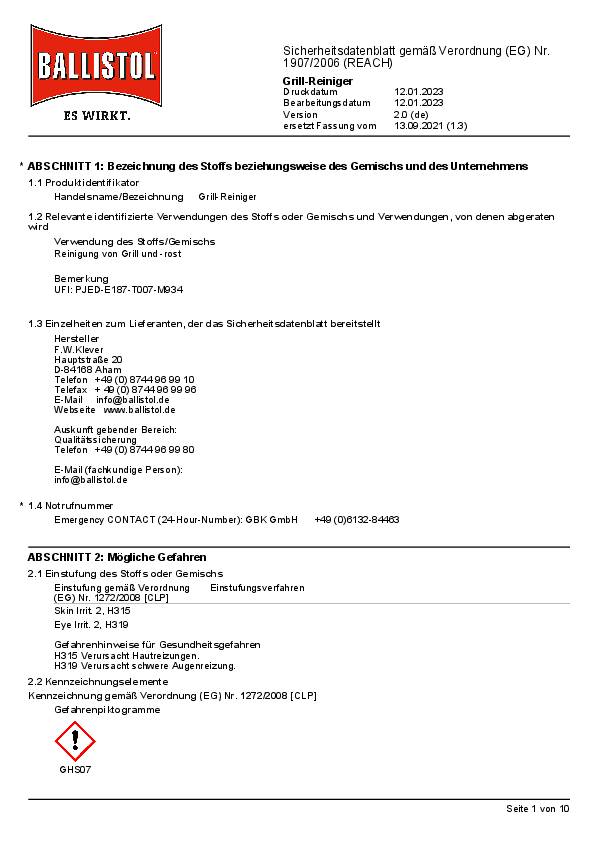 Grillreiniger 750ml Sprühflasche BALLISTOL