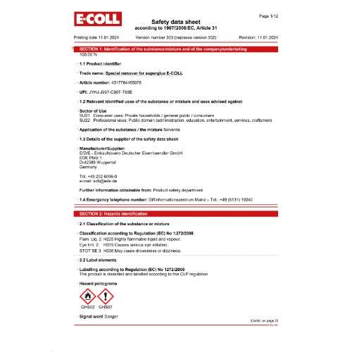 E-COLL Spezialentferner für Sekundenkleber 20ml