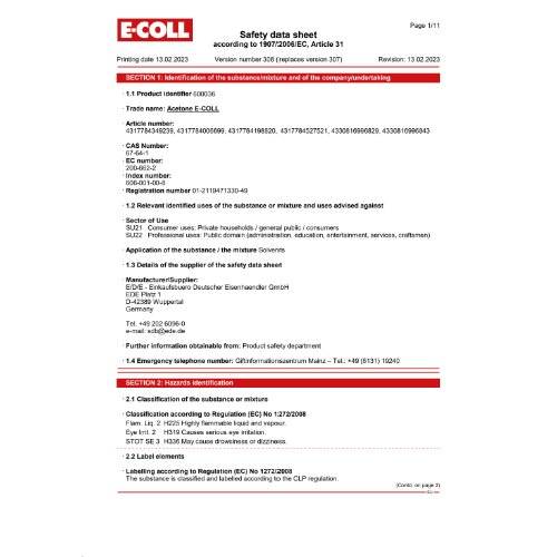 E-COLL Aceton 20L Kanister