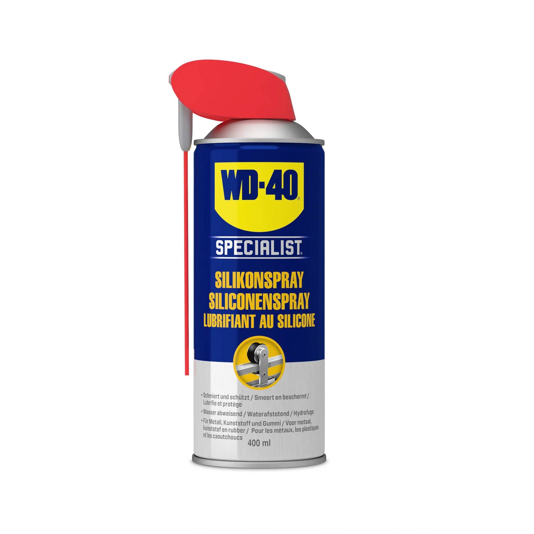 WD-40 Specialist Silikonspray-Dose mit rotem Strohalmnozzle, gekennzeichnet mit „Silikonspray