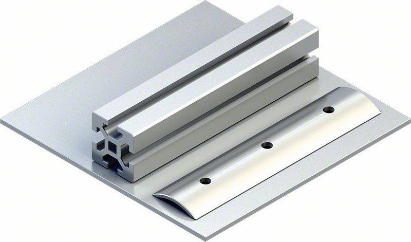 3D-Rendering eines T-Nut-Aluminiumprofils und einer Linearführung auf einer flachen Oberfläche, verwendet in Konstruktions- und Automatisierungsrahmen.