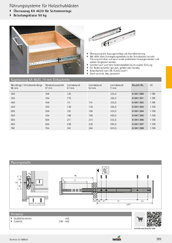 Vollauszug 4620 STA verz.L.550mm 90kg HETTICH
