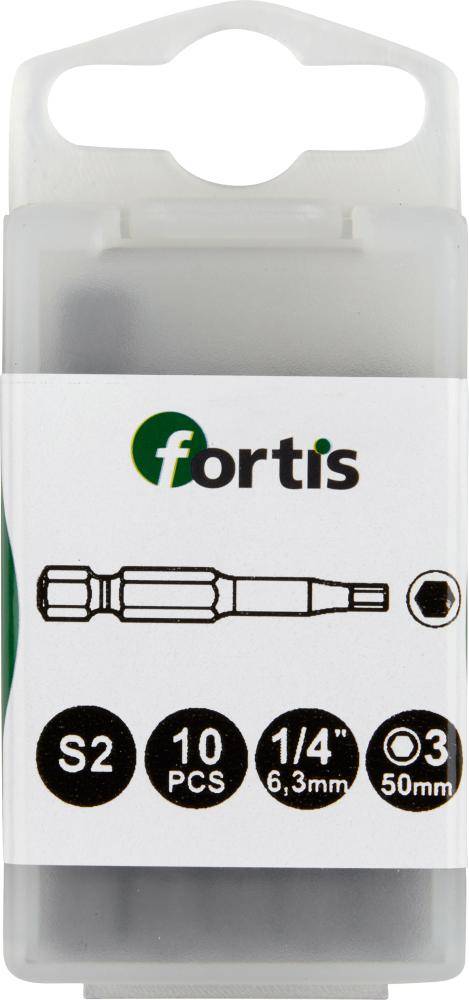 Bit zähhart 1/4" DIN3126 E6,3 Innensechskant 3x50mm 10er Pack FORTIS