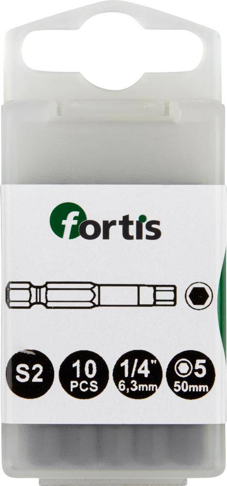 Bit zähhart 1/4" DIN3126 E6,3 Innensechskant 5x50mm 10er Pack FORTIS